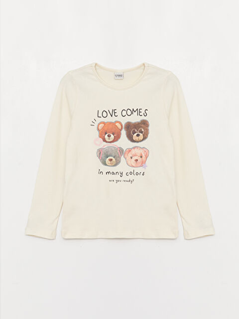 LCW Kids Crew Neck Printed Long Sleeve Girls' T-Shirt - W33173Z4-FDW