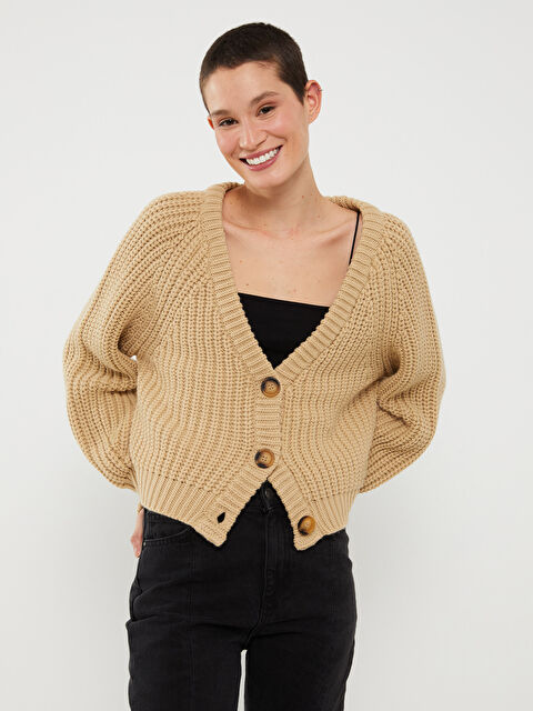 LCW Vision V Yaka Kadın Triko Hırka - W33179Z8-QW5