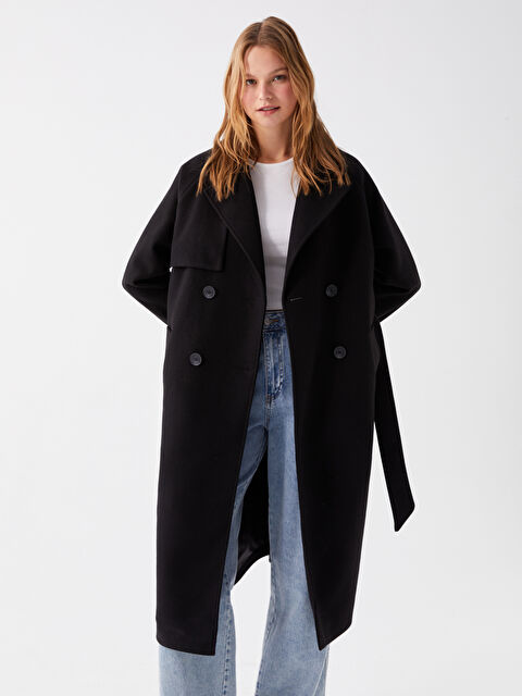 LCW Vision Kadın Kruvaze Yaka Düz Kaşe Kaban - W33214Z8-SMB