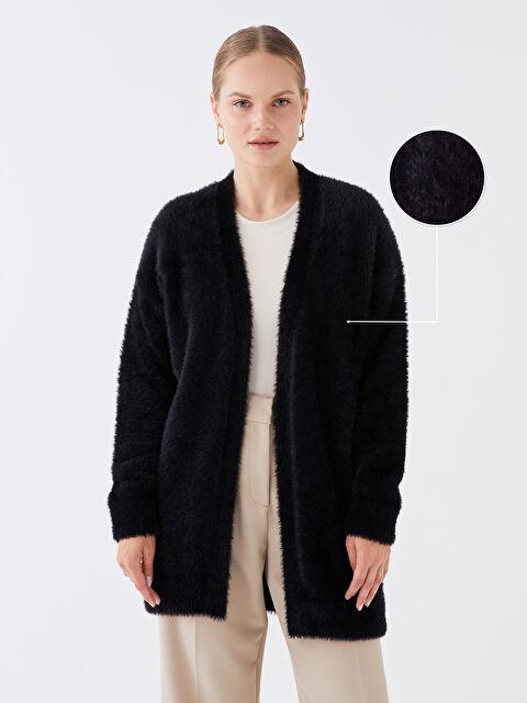 LCW Modest Şal Yaka Düz Uzun Kollu Kadın Pelüş Hırka - W33222Z8-RQL