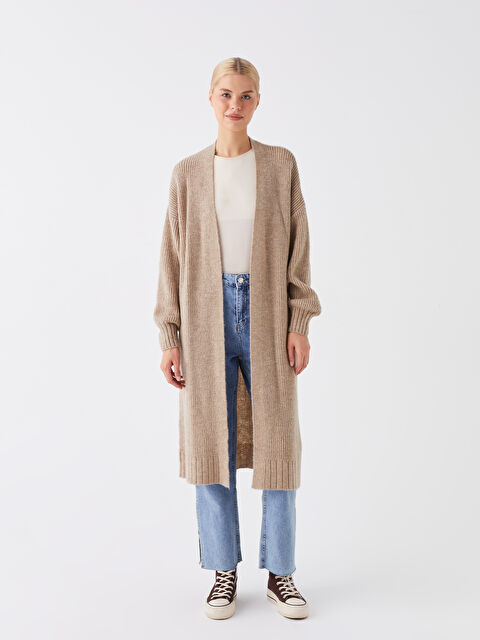 LCW Modest Şal Yaka Düz Uzun Kollu Oversize Kadın Triko Hırka - W33223Z8-LWN