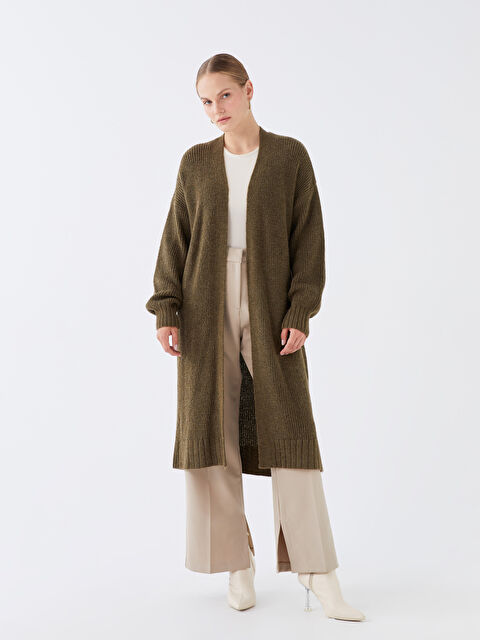 LCW Modest Şal Yaka Düz Uzun Kollu Oversize Kadın Triko Hırka - W33223Z8-V53