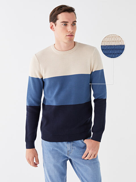 XSIDE Bisiklet Yaka Uzun Kollu Renk Bloklu Erkek Triko Kazak - W33240Z8-HFH