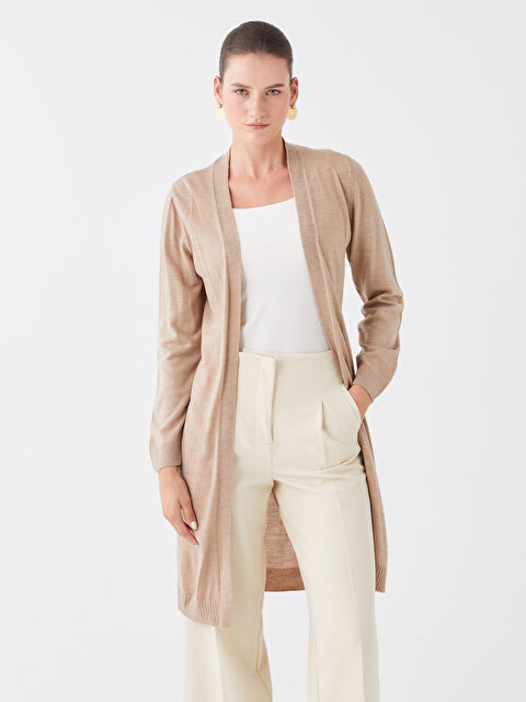 LCWAIKIKI Classic Şal Yaka Düz Uzun Kollu Kadın Triko Hırka - W33271Z8-DGF