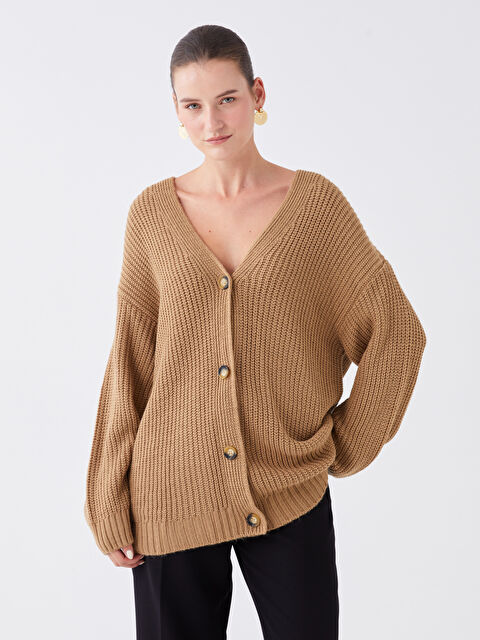 LCWAIKIKI Basic V Yaka Kadın Triko Hırka - W33343Z8-GPW