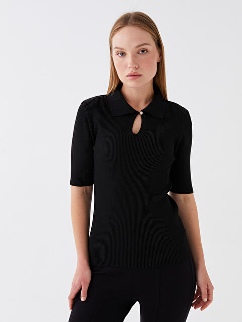 LCWAIKIKI Basic Polo Neck Plain Short Sleeve Women's Knitwear Sweater - W33392Z8-CVL