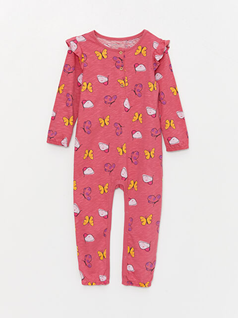 LCW baby Bisiklet Yaka Desenli Kız Bebek Tulum - W33492Z1-LT2