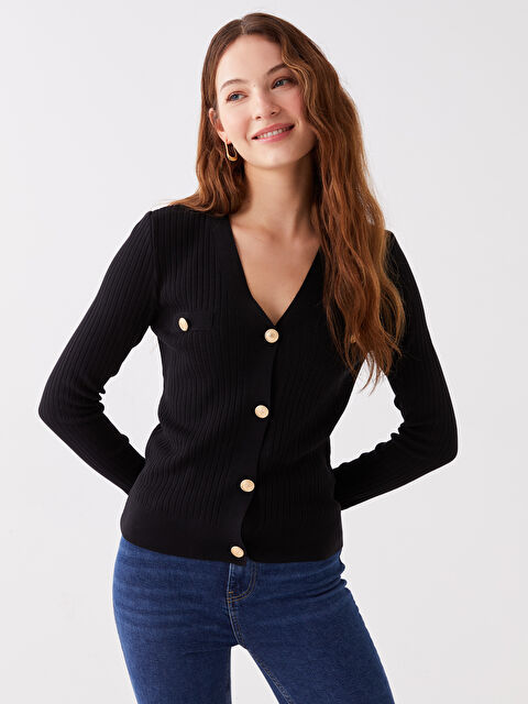 LCWAIKIKI Basic V Yaka Kadın Triko Hırka - W33575Z8-CVL