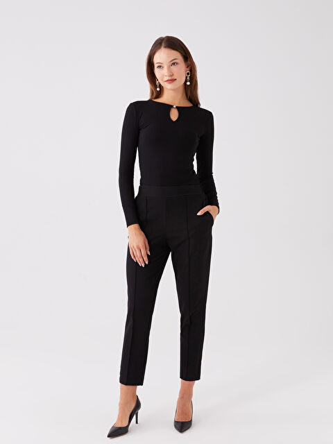 LCWAIKIKI Basic Beli Lastikli Rahat Kalıp Kadın Pantolon - W33663Z8-CVL