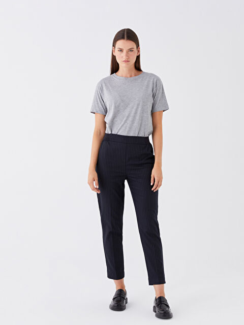 LCWAIKIKI Basic Beli Lastikli Çizgili Kadın Pantolon - W33665Z8-LJX