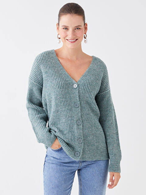 LCWAIKIKI Basic V Yaka Kadın Triko Hırka - W33679Z8-LA9