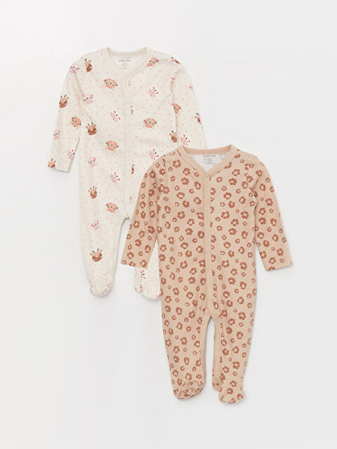 LCW baby V Yaka Kız Bebek Tulum 2'li (0-12 Ay Patikli, 12 Ay+ Patiksiz) - W33744Z1-LQB