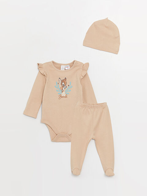 LCW baby Bisiklet Yaka Uzun Kollu Baskılı Kız Bebek 3'lü Takım - W33794Z1-S8D