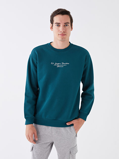 XSIDE Bisiklet Yaka Baskılı Erkek Kalın Sweatshirt - W33860Z8-V9G