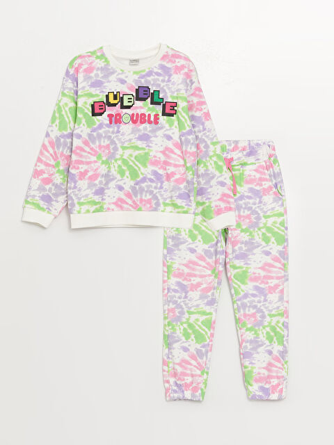 LCW Kids Στρογγυλή Λαιμόκοψη Εκτυπωμένο Μακρυμάνικο Φούτερ και Παντελόνι Φόρμας για Κορίτσια - W33881Z4-LT4