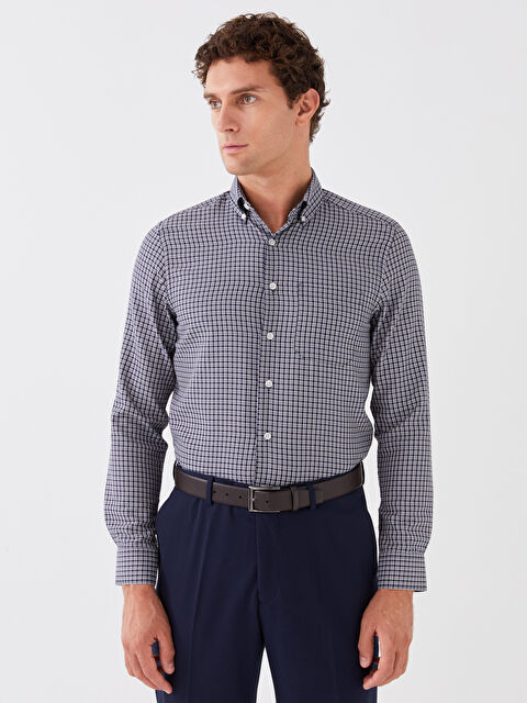 LCW BUSINESS Regular Fit Uzun Kollu Ekose Gabardin Erkek Gömlek - W33932Z8-LN6