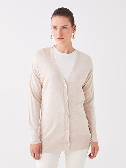 LCWAIKIKI Basic V Yaka Kadın Triko Hırka - W33941Z8-D4N