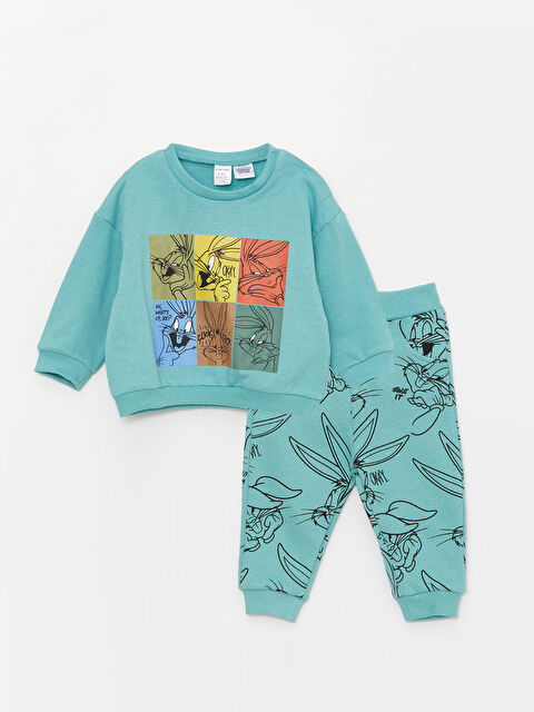 LCW baby Bisiklet Yaka Bugs Bunny Baskılı Erkek Bebek Sweatshirt ve Eşofman Alt 2'li Takım - W33985Z1-V5Y