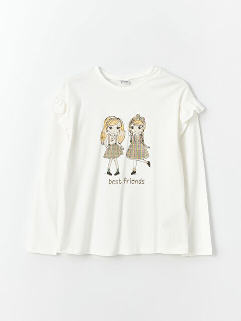 LCW Kids Bisiklet Yaka Baskılı Uzun Kollu Kız Çocuk Tişört - W33992Z4-FDV