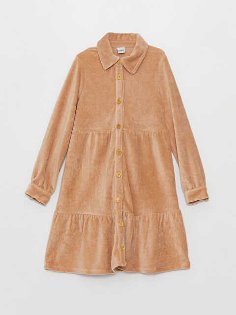 LCW Kids Gömlek Yaka Basic Uzun Kollu Kadife Kız Çocuk Elbise - W34094Z4-FMQ