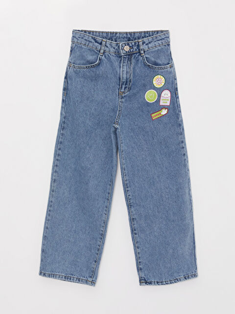 LCW Kids Baskılı Wideleg Kız Çocuk Jean Pantolon - W34420Z4-502
