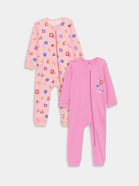 LCW baby Bisiklet Yaka Baskılı Kız Bebek Tulum 2'li - W34678Z1-LSZ