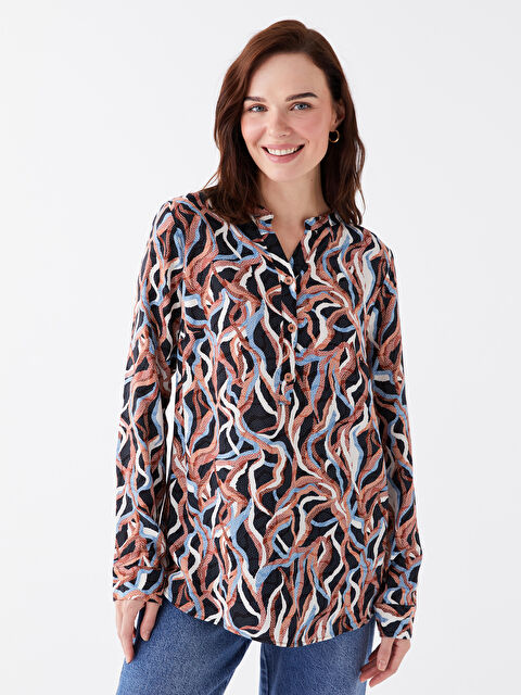LCW Grace Kaçık Yaka Desenli Uzun Kollu Kadın Bluz - W34785Z8-SW7