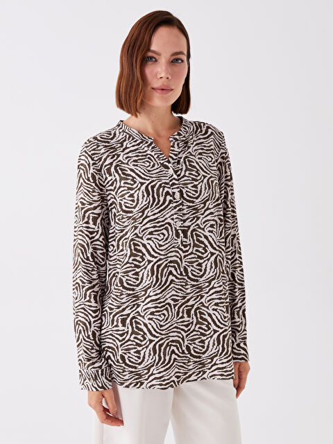 LCW Grace Kaçık Yaka Desenli Uzun Kollu Kadın Bluz - W34785Z8-LS7