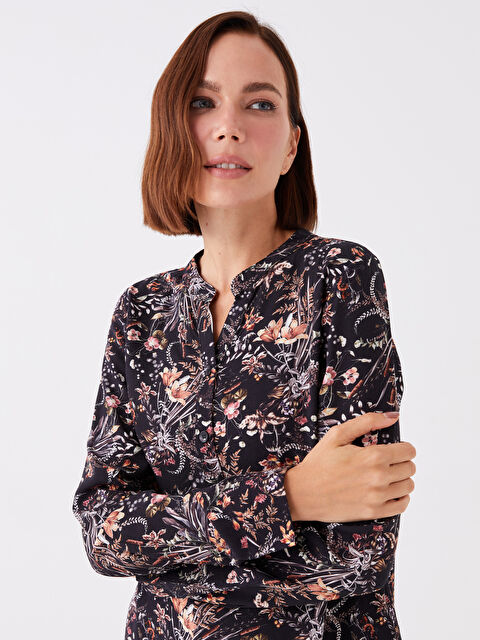 LCW Grace Kaçık Yaka Desenli Uzun Kollu Kadın Bluz - W34785Z8-SW6