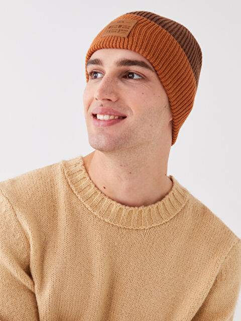 LCW ACCESSORIES Etiket Baskılı Renk Bloklu Erkek Triko Bere - W34876Z8-HKQ