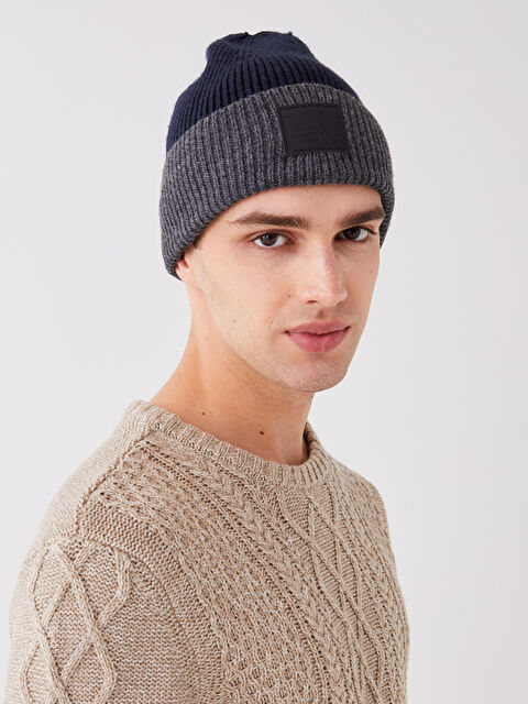 LCW ACCESSORIES Label Printed Color Block Men's Tricot Beanie - W34876Z8-HSA