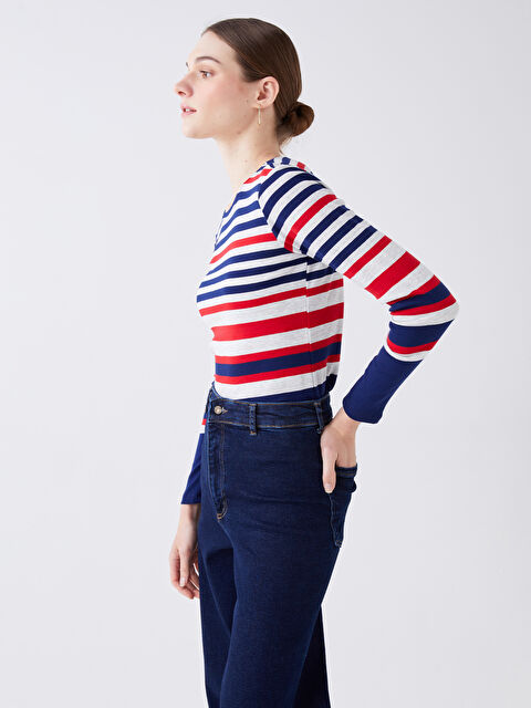 LCWAIKIKI Basic Crew Neck Striped Long Sleeve Women's T-Shirt