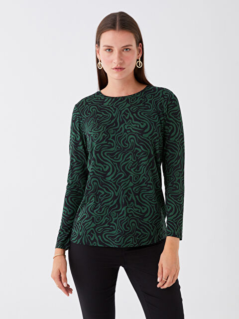 LCWAIKIKI Basic Bisiklet Yaka Desenli Uzun Kollu Kadın Bluz - W34960Z8-LRN