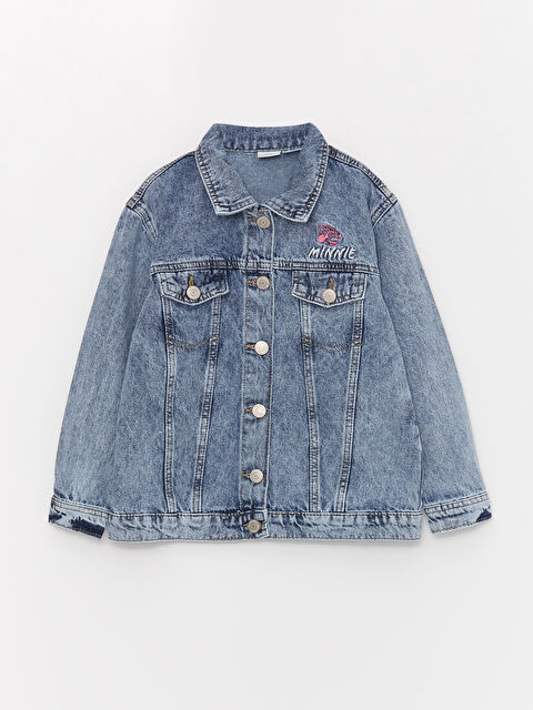 LCW Kids Gömlek Yaka Minnie Mouse Baskılı Kız Çocuk Jean Ceket - W35045Z4-V2T
