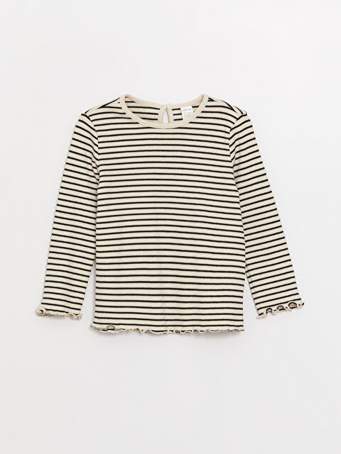 LCW baby Bisiklet Yaka Uzun Kollu Çizgili Kız Bebek Tişört - W35070Z1-LEG