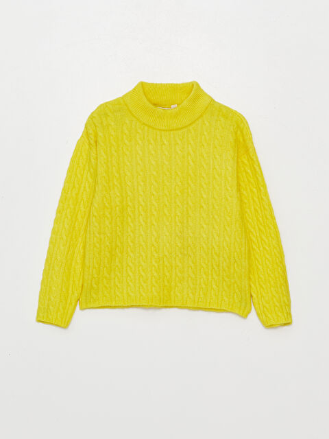 LCW Kids Yarım Balıkçı Yaka Kendinden Desenli Uzun Kollu Kız Çocuk Triko Kazak - W35337Z4-FXD