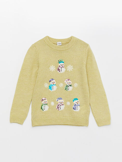 LCW ECO Bisiklet Yaka Desenli Uzun Kollu Kız Çocuk Triko Kazak - W35428Z4-LA4