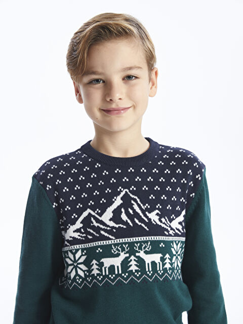 LCW Kids Comfort Fit Crew Collar Patterned Boys' Knit Sweater - W35534Z4-HGH