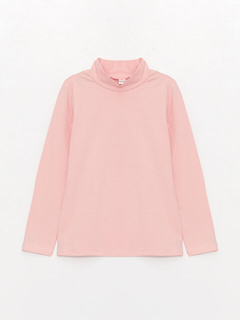 LCW Kids تيشيرت بناتي بأكمام طويلة وياقة شبه عالية أساسية - W35554Z4-G21