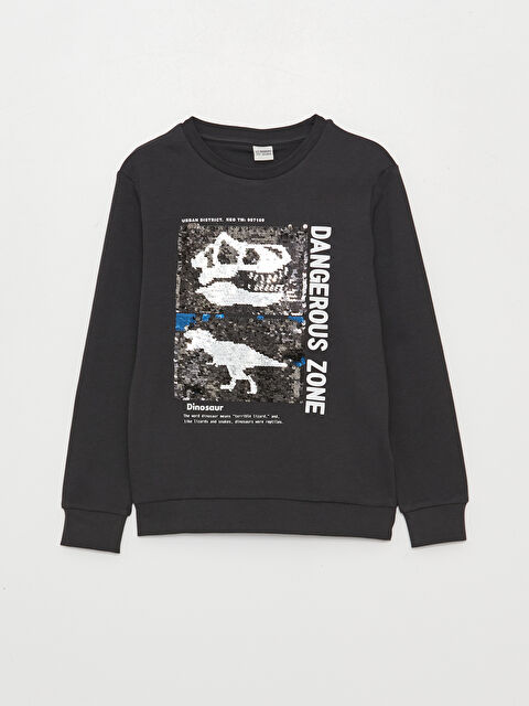 LCW Kids Bisiklet Yaka Çift Yönlü Payetli Uzun Kollu Erkek Çocuk Sweatshirt - W35570Z4-JTK