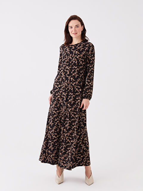 LCW Grace Bisiklet Yaka Desenli Uzun Kollu Elbise - W35713Z8-LQJ