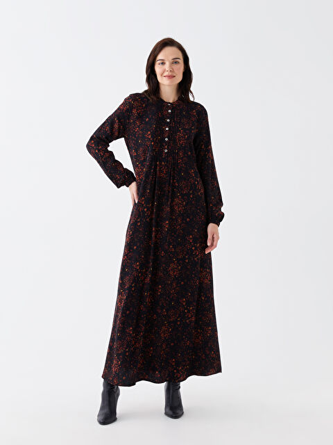 LCW Grace Bisiklet Yaka Desenli Uzun Kollu Kadın Elbise - W35716Z8-LQV