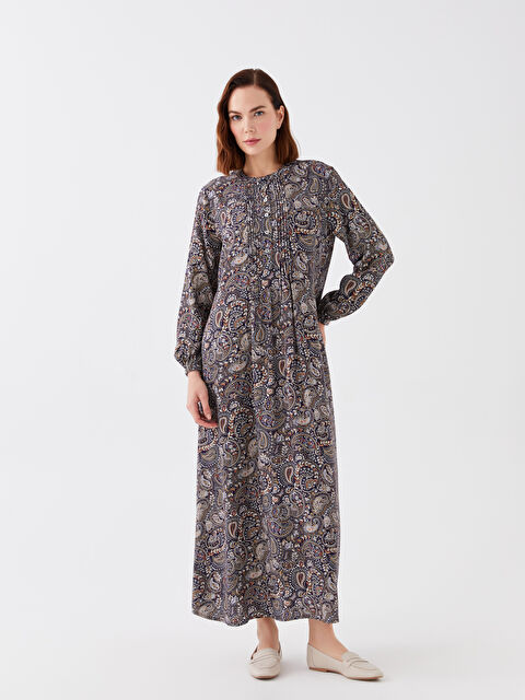 LCW Grace Bisiklet Yaka Desenli Uzun Kollu Kadın Elbise - W35716Z8-LSJ