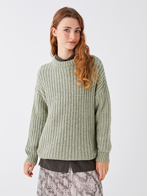 LCW Modest Bisiklet Yaka Kendinden Desenli Uzun Kollu Kadın Triko Kazak - W35845Z8-TWU