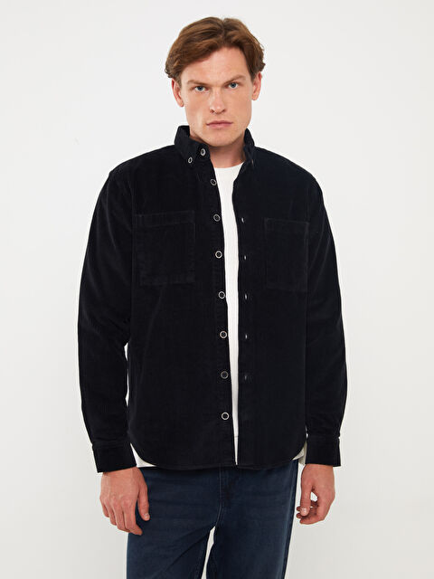LCWAIKIKI Classic Regular Fit Uzun Kollu Kadife Erkek Gömlek - W35891Z8-RQL