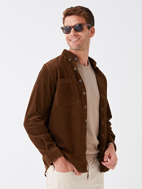 LCWAIKIKI Classic Regular Fit Uzun Kollu Kadife Erkek Gömlek - W35891Z8-SLJ