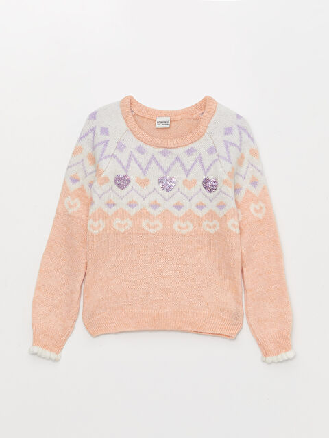 LCW ECO Bisiklet Yaka Desenli Uzun Kollu Kız Çocuk Triko Kazak - W35898Z4-FSP