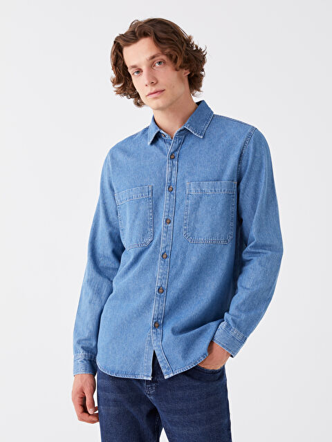 LCW Jeans Regular Fit Uzun Kollu Erkek Jean Gömlek - W36165Z8-H45