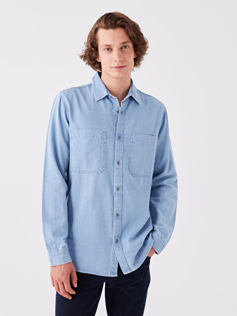 LCW Jeans Regular Fit Uzun Kollu Erkek Jean Gömlek - W36166Z8-311