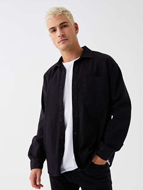 LCW Jeans Rahat Kalıp Uzun Kollu Erkek Jean Gömlek - W36168Z8-326